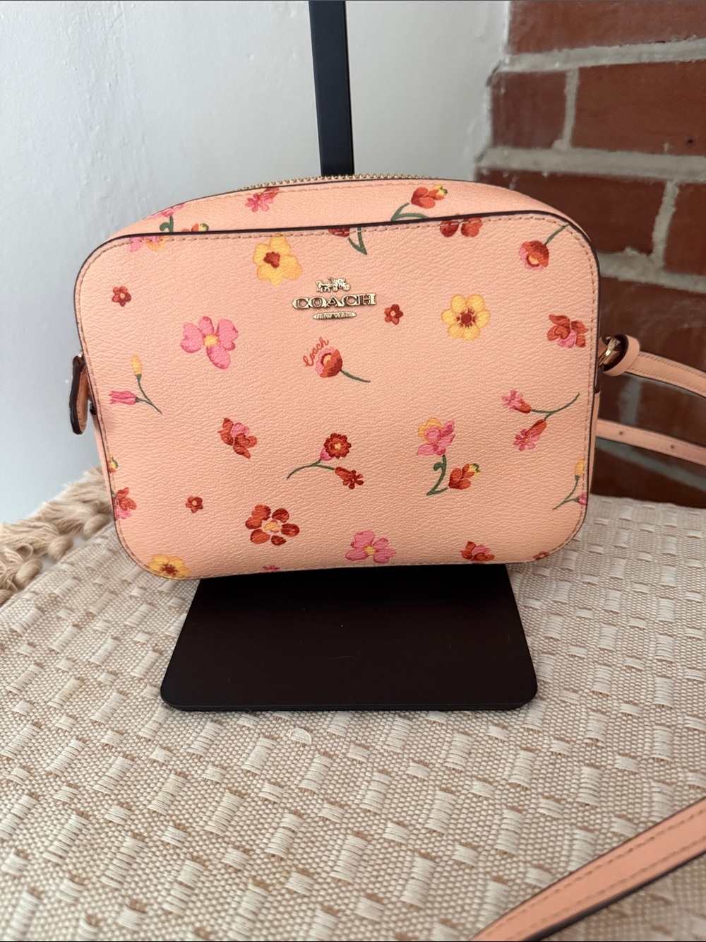 COACH Peach Floral Crossbody Camera Bag